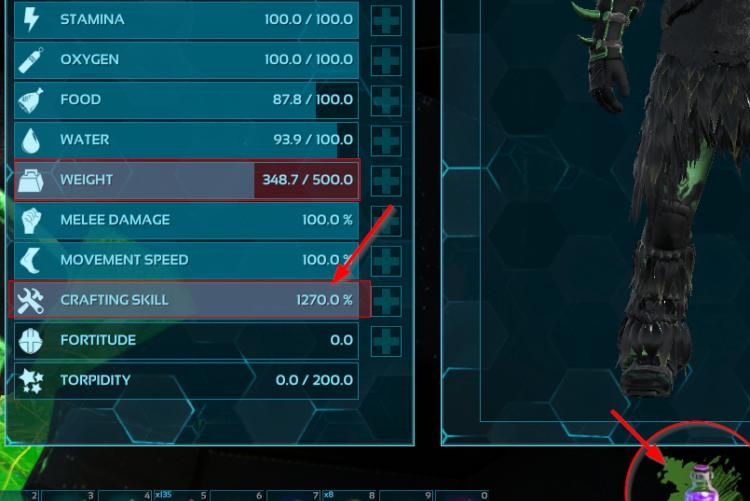 Beispiel von veränderten Stats (bei Level 118)